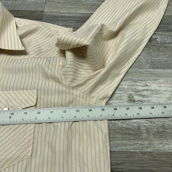 Vintage 70s 80s Wrangler Striped Mens 17.5-36 Long Tail Pearl Snap Western Shirt - Picture 7 of 11